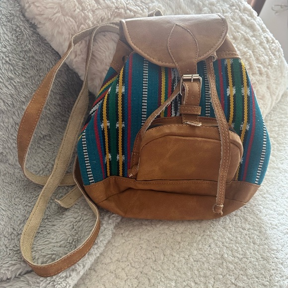 Handmade Guatemalan Canvas Drawstring Small Backpack - Picture 1 of 8
